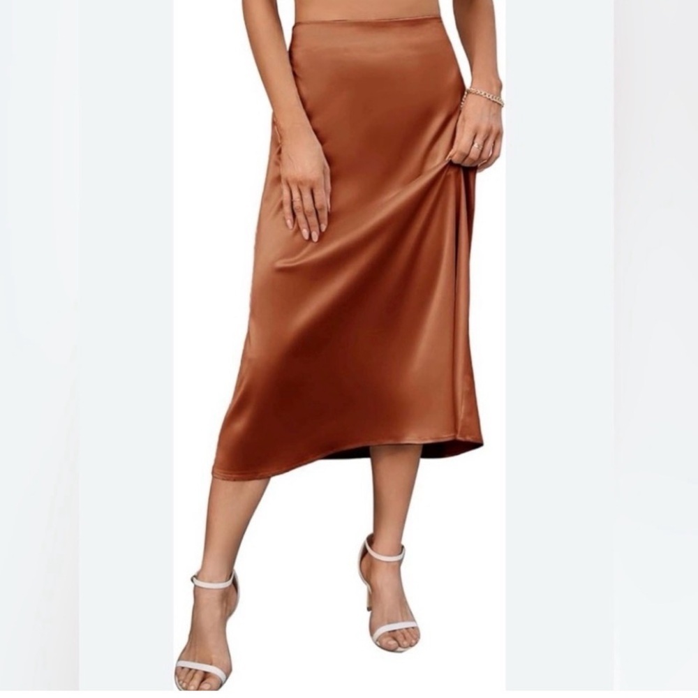 Rachel Zoe Satin Midi Slip Skirt - Burnt Orange / Rust Size 10